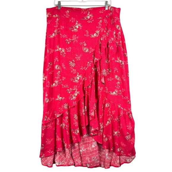 Torrid Maxi Swiss Dot Ruffle Hi-Low Skirt Joy Paisley Adrenaline Rush Red Sz 1X - Picture 5 of 15